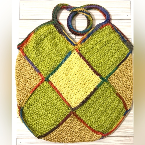Handcrafted Multicolor Crochet Patchwork Market Bag - Picture 2 of 4
